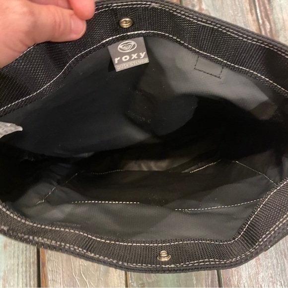 ROXY Nylon Handbag Black Military Stars Glitter Logo Adjustable Side Snaps Purse - Picture 8 of 10